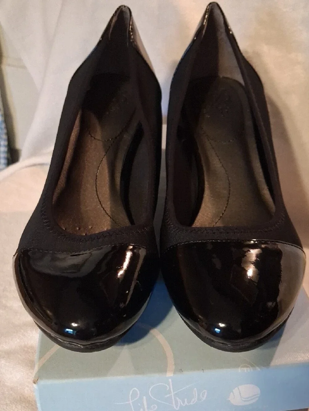 Life Stride Black Patent Wedge Pumps with Glossy Finish Size 11